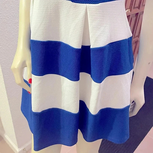 NORDSTROMS SOPRANO BLUE AND WHITE FIT AND FLARE PLEATED SLEEVELESS DRESS SIZE M - Picture 11 of 12